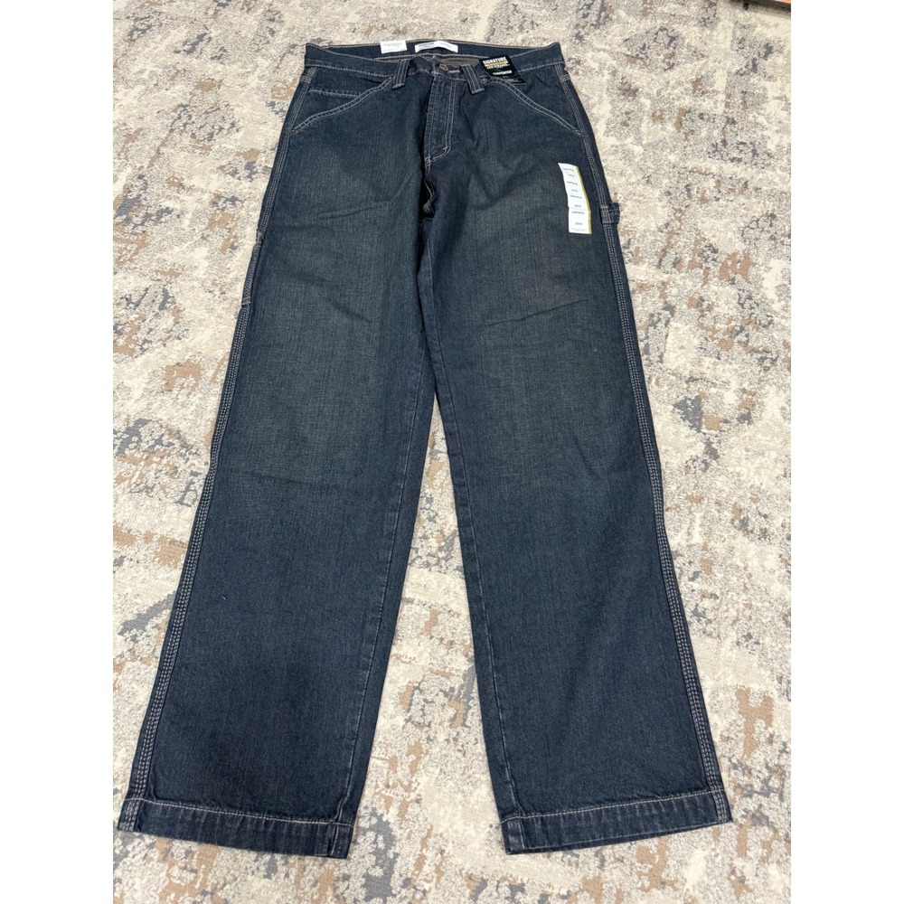 Signature by Levi Strauss Mens Carpenter Jeans 32x32 Dark Wash Indigo Workwear
